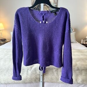 FOREVER 21 Purple S Slouchy Lace Up Back Box Sweater Cable Knit Scoop Neck